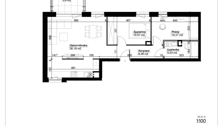 Rzut - Mieszkanie na sprzedaż 3 pokoje o powierzchni 62,48 m² - numer D.13 w Narcyzowe Wzgórza II