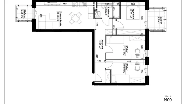 Rzut - Mieszkanie na sprzedaż 4 pokoje o powierzchni 71,24 m² - numer D.57 w Narcyzowe Wzgórza II
