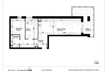 Rzut - Mieszkanie na sprzedaż 3 pokoje o powierzchni 60,72 m² - numer D.59 w Narcyzowe Wzgórza II