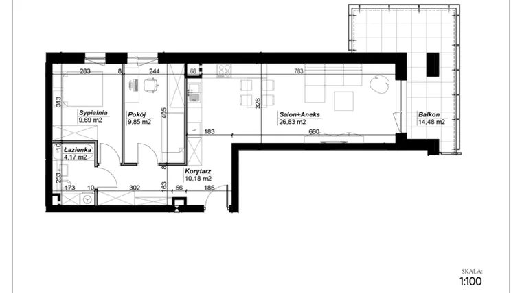 Rzut - Mieszkanie na sprzedaż 3 pokoje o powierzchni 60,72 m² - numer D.59 w Narcyzowe Wzgórza II