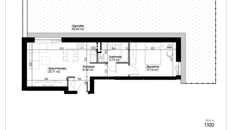 Rzut - Mieszkanie na sprzedaż 2 pokoje o powierzchni 47,06 m² - numer E.17 w Narcyzowe Wzgórza II