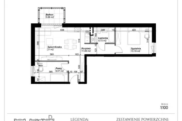 Rzut - Mieszkanie na sprzedaż 3 pokoje o powierzchni 59,08 m² - numer E.21 w Narcyzowe Wzgórza II