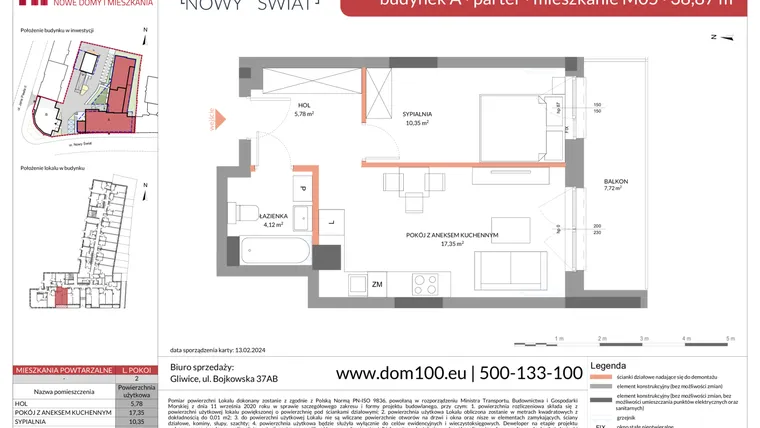 Rzut - Mieszkanie na sprzedaż 2 pokoje o powierzchni 37,6 m² - numer M05 w Apartamenty Nowy Świat