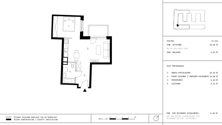 Rzut - Mieszkanie na sprzedaż 1 pokój o powierzchni 39,95 m² - numer 5.A9-182 w Jurowiecka 22