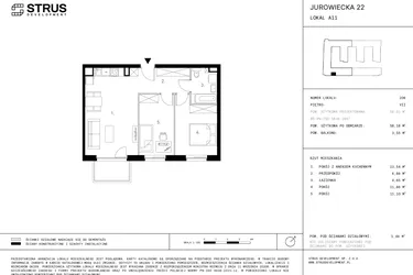 Rzut - Mieszkanie na sprzedaż 3 pokoje o powierzchni 58,18 m² - numer 7.A11-206 w Jurowiecka 22