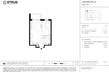 Rzut - Mieszkanie na sprzedaż 1 pokój o powierzchni 37,41 m² - numer 5.A26-257 w Jurowiecka 22