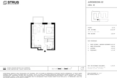 Rzut - Mieszkanie na sprzedaż 1 pokój o powierzchni 34,3 m² - numer 6.A8-139 w Jurowiecka 22
