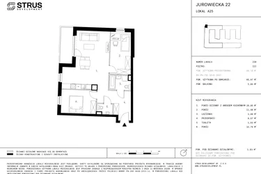 Rzut - Mieszkanie na sprzedaż 3 pokoje o powierzchni 65,97 m² - numer 3.A25-238 w Jurowiecka 22