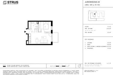 Rzut - Mieszkanie na sprzedaż 1 pokój o powierzchni 34,62 m² - numer 8.A29-354 w Jurowiecka 22