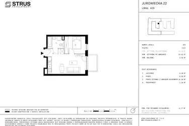 Rzut - Mieszkanie na sprzedaż 1 pokój o powierzchni 34,62 m² - numer 8.A29-354 w Jurowiecka 22