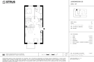 Rzut - Mieszkanie na sprzedaż 3 pokoje o powierzchni 62,22 m² - numer 4.A37-327 w Jurowiecka 22