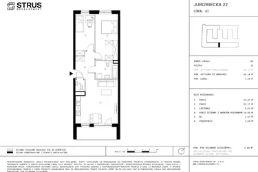 Rzut - Mieszkanie na sprzedaż 3 pokoje o powierzchni 65,18 m² - numer 4.A1-116 w Jurowiecka 22