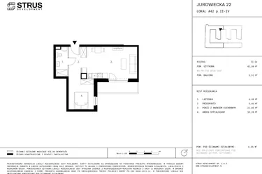 Rzut - Mieszkanie na sprzedaż 1 pokój o powierzchni 42,02 m² - numer 4.A42-332 w Jurowiecka 22