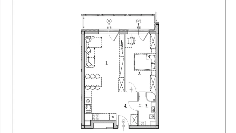 Rzut - Mieszkanie na sprzedaż 2 pokoje o powierzchni 50,15 m² - numer 45 w Zachodnia 29
