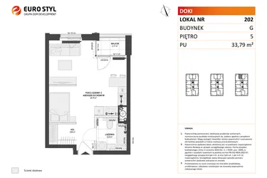 Rzut - Mieszkanie na sprzedaż 1 pokój o powierzchni 33,79 m² - numer G.202 w DOKI etap II (bud. G)