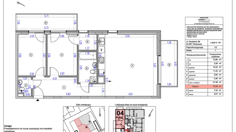 Rzut - Mieszkanie na sprzedaż 3 pokoje o powierzchni 73,66 m² - numer B4 w Vilanovia Park