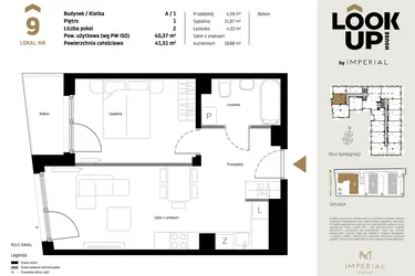 Rzut - Mieszkanie na sprzedaż 2 pokoje o powierzchni 40,37 m² - numer A9 w Look Up House