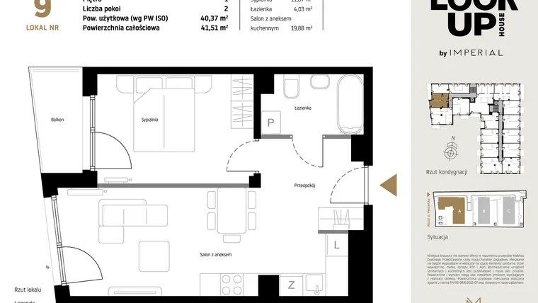 Rzut - Mieszkanie na sprzedaż 2 pokoje o powierzchni 40,37 m² - numer A9 w Look Up House
