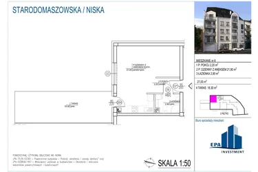 Rzut - Mieszkanie na sprzedaż 1 pokój o powierzchni 27,1 m² - numer 8 w Kamienica przy ul. Starodomaszowskiej