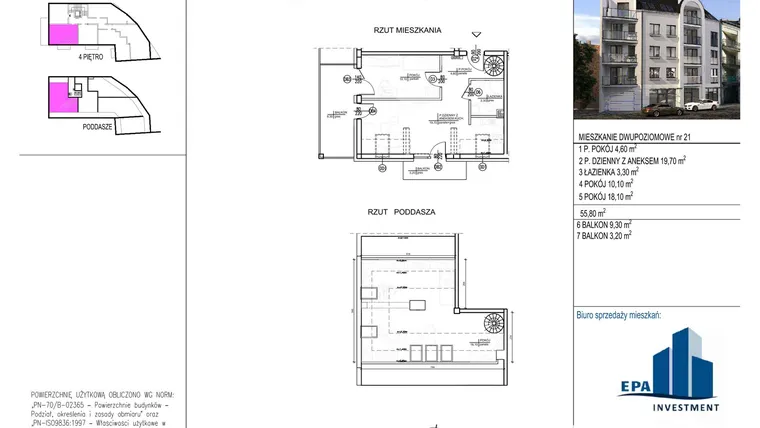 Rzut - Mieszkanie na sprzedaż 2 pokoje o powierzchni 55,8 m² - numer 21 w Kamienica przy ul. Starodomaszowskiej