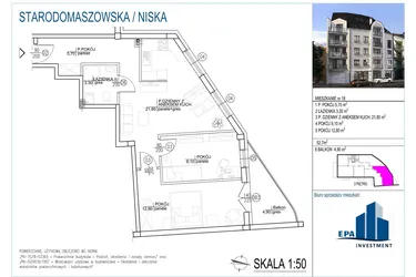 Rzut - Mieszkanie na sprzedaż 3 pokoje o powierzchni 52,7 m² - numer 18 w Kamienica przy ul. Starodomaszowskiej