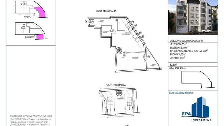 Rzut - Mieszkanie na sprzedaż 2 pokoje o powierzchni 62,3 m² - numer 24 w Kamienica przy ul. Starodomaszowskiej