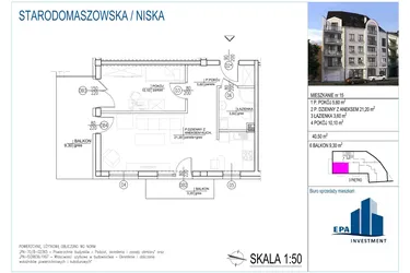 Rzut - Mieszkanie na sprzedaż 2 pokoje o powierzchni 40,5 m² - numer 15 w Kamienica przy ul. Starodomaszowskiej