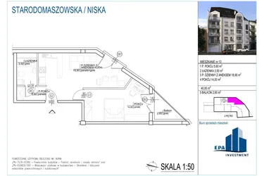 Rzut - Mieszkanie na sprzedaż 2 pokoje o powierzchni 40 m² - numer 13 w Kamienica przy ul. Starodomaszowskiej