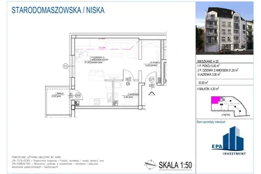 Rzut - Mieszkanie na sprzedaż 1 pokój o powierzchni 30,5 m² - numer 20 w Kamienica przy ul. Starodomaszowskiej