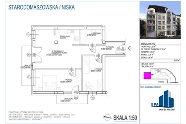 Rzut - Mieszkanie na sprzedaż 3 pokoje o powierzchni 53,2 m² - numer 2 w Kamienica przy ul. Starodomaszowskiej