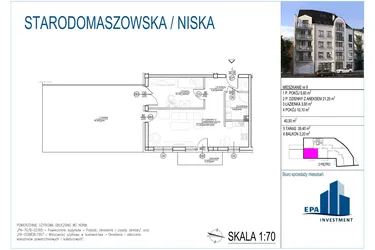 Rzut - Mieszkanie na sprzedaż 2 pokoje o powierzchni 40,5 m² - numer 9 w Kamienica przy ul. Starodomaszowskiej