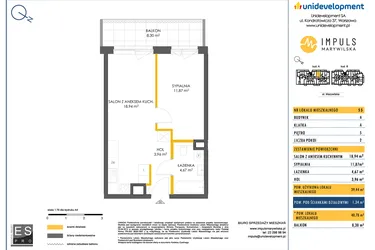 Rzut - Mieszkanie na sprzedaż 2 pokoje o powierzchni 39,53 m² - numer A/55 w Impuls Marywilska