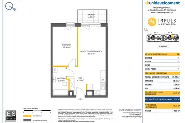 Rzut - Mieszkanie na sprzedaż 2 pokoje o powierzchni 44,36 m² - numer B/74 w Impuls Marywilska