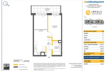 Rzut - Mieszkanie na sprzedaż 2 pokoje o powierzchni 38,89 m² - numer B/105 w Impuls Marywilska