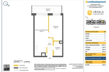 Rzut - Mieszkanie na sprzedaż 2 pokoje o powierzchni 38,89 m² - numer B/105 w Impuls Marywilska