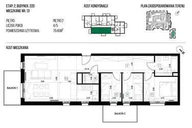 Rzut - Mieszkanie na sprzedaż 4 pokoje o powierzchni 79,4 m² - numer 22D/13 w NATURAMA II