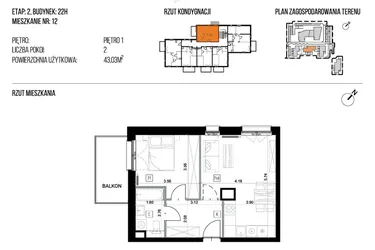Rzut - Mieszkanie na sprzedaż 2 pokoje o powierzchni 43,03 m² - numer 22H/12 w NATURAMA II