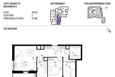 Rzut - Mieszkanie na sprzedaż 3 pokoje o powierzchni 60,14 m² - numer 22J/05 w NATURAMA II