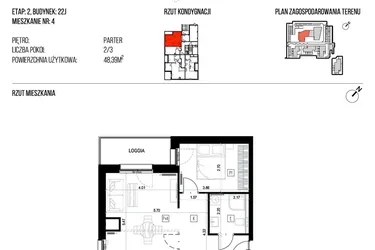 Rzut - Mieszkanie na sprzedaż 2 pokoje o powierzchni 48,39 m² - numer 22J/04 w NATURAMA II