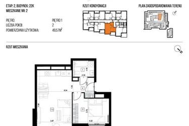Rzut - Mieszkanie na sprzedaż 2 pokoje o powierzchni 49,57 m² - numer 22K/02 w NATURAMA II