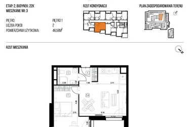 Rzut - Mieszkanie na sprzedaż 2 pokoje o powierzchni 46,58 m² - numer 22K/03 w NATURAMA II