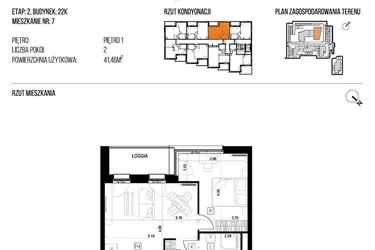 Rzut - Mieszkanie na sprzedaż 2 pokoje o powierzchni 41,46 m² - numer 22K/07 w NATURAMA II