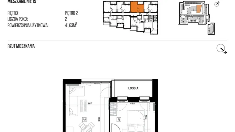 Rzut - Mieszkanie na sprzedaż 2 pokoje o powierzchni 41,63 m² - numer 22K/15 w NATURAMA II