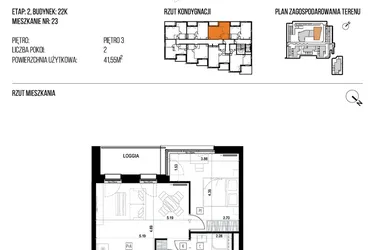Rzut - Mieszkanie na sprzedaż 2 pokoje o powierzchni 41,55 m² - numer 22K/23 w NATURAMA II
