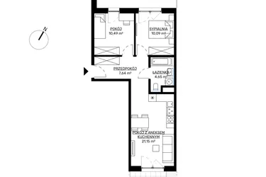 Rzut - Mieszkanie na sprzedaż 3 pokoje o powierzchni 54,02 m² - numer M31 w KWADRAT etap 2