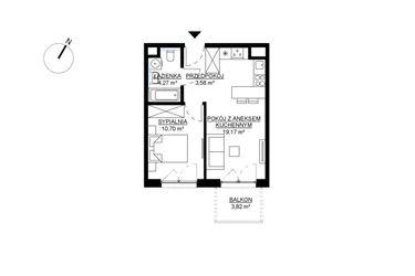 Rzut - Mieszkanie na sprzedaż 2 pokoje o powierzchni 37,72 m² - numer M52 w KWADRAT etap 2