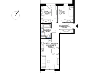 Rzut - Mieszkanie na sprzedaż 3 pokoje o powierzchni 53,27 m² - numer M54 w KWADRAT etap 2