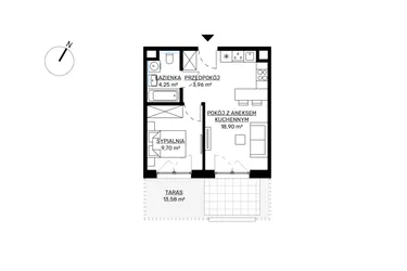 Rzut - Mieszkanie na sprzedaż 2 pokoje o powierzchni 36,81 m² - numer M58 w KWADRAT etap 2