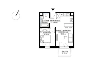 Rzut - Mieszkanie na sprzedaż 2 pokoje o powierzchni 36,81 m² - numer M82 w KWADRAT etap 2