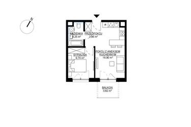 Rzut - Mieszkanie na sprzedaż 2 pokoje o powierzchni 36,81 m² - numer M73 w KWADRAT etap 2